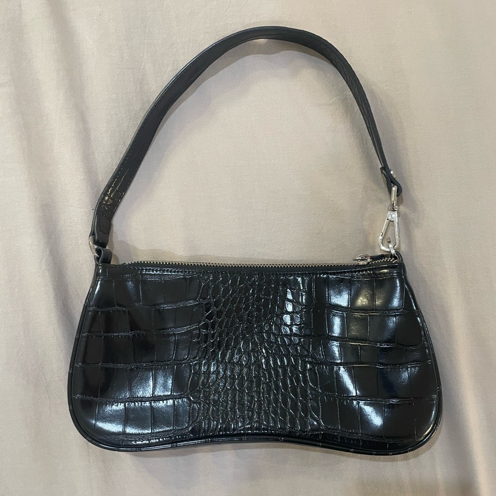 JW PEI Black Croc-Embossed Shoulder Bag